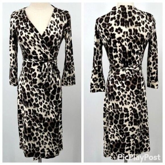 Diane Von Furstenberg classic wrapdress sz 4 BoxI cheetah print 3/4 sleeves - Picture 7 of 7